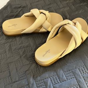 Cream, braided slip on sandal